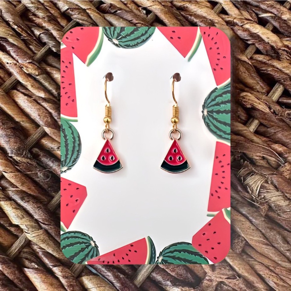 New Handmade Watermelon Slice Dangle Earrings (1.25” l x 0.5” w) (Version 2)